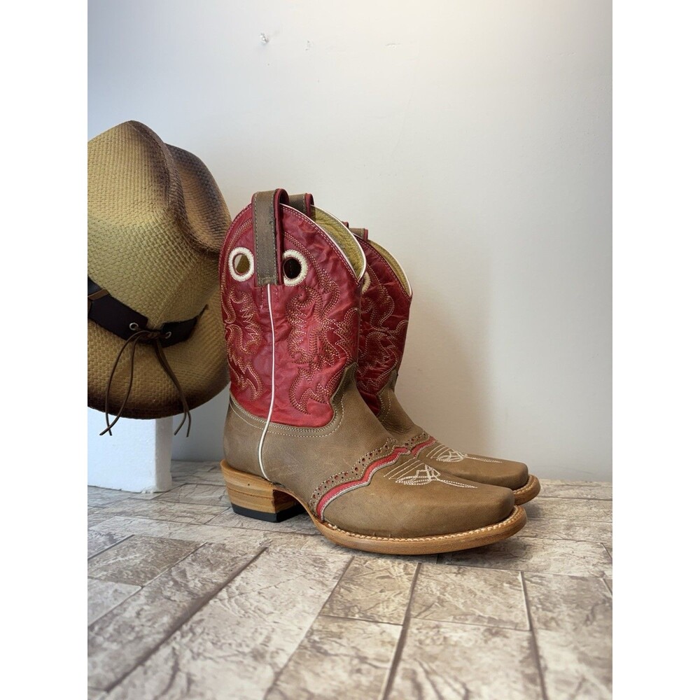 Stephy Big Girl Cowgirl Boots Boots By Lamas Square Toe Brown Leather US 5.5 - Picture 3 of 16